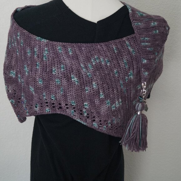 Handmade Crochet and Beaded Fluorite Dragonwing Scarf/Shawl - Picture 1 of 8